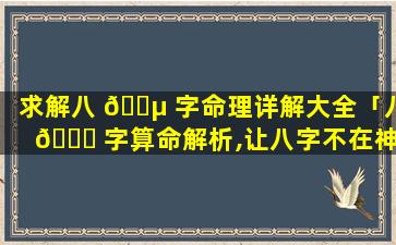 求解八 🌵 字命理详解大全「八 🐅 字算命解析,让八字不在神秘」